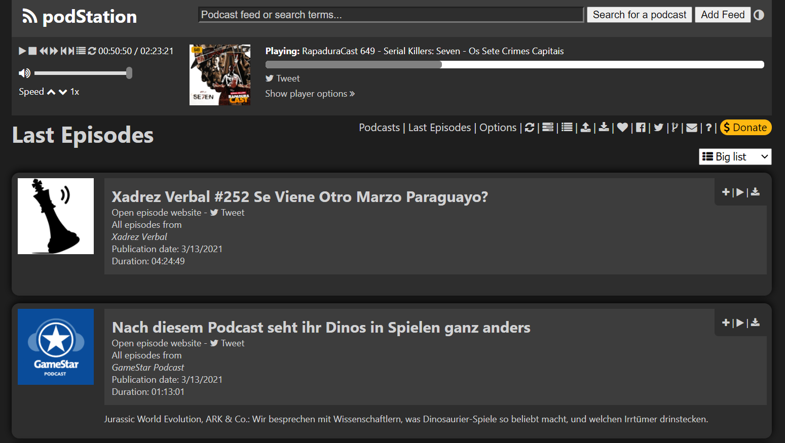 podStation Screenshot - Last Episodes